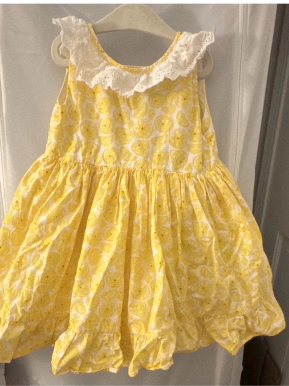 Lemon Print Yellow Ruffle-Collar Kids Dress